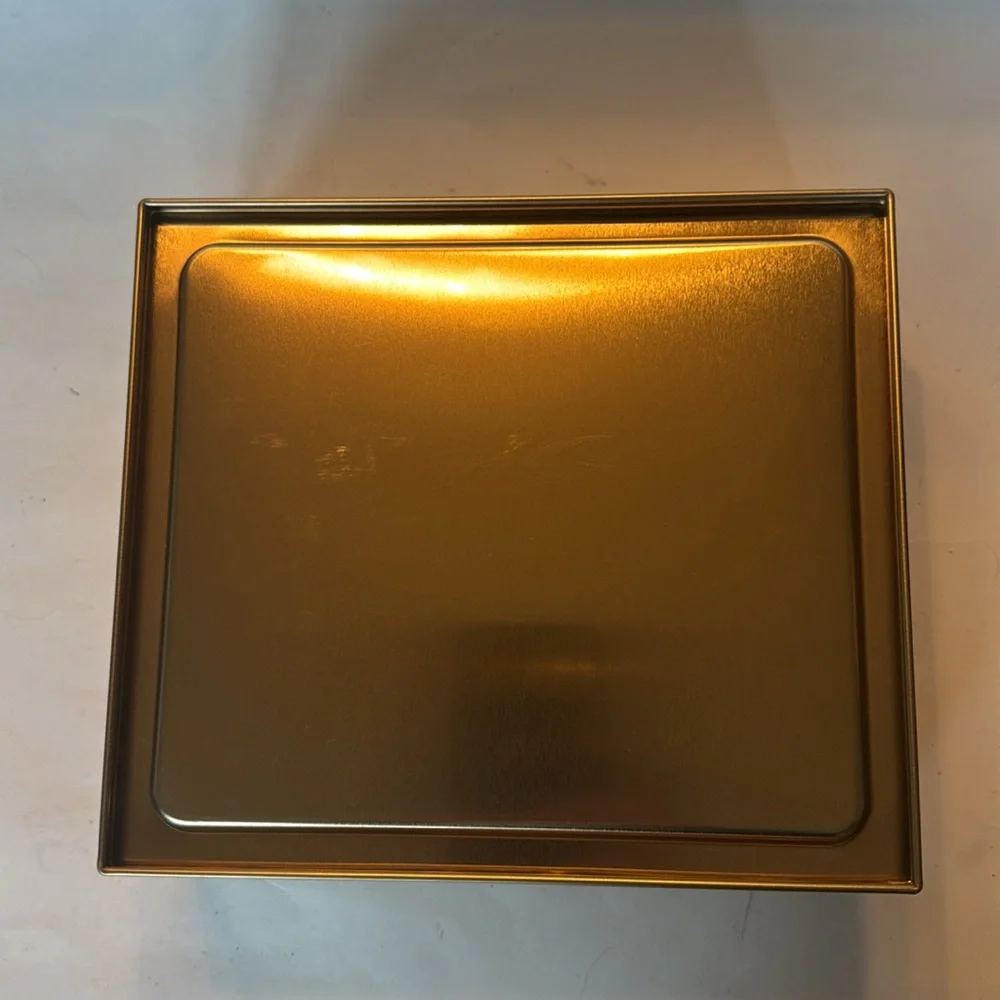 PACO RABANNE Gold Tone Metal Keepsake Tin Box 7.5x8.5x3” NWOT
